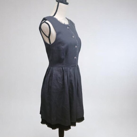 Fringe Linen Silk Lined Rainbow Crystal Button Dress - Picture 2 of 13